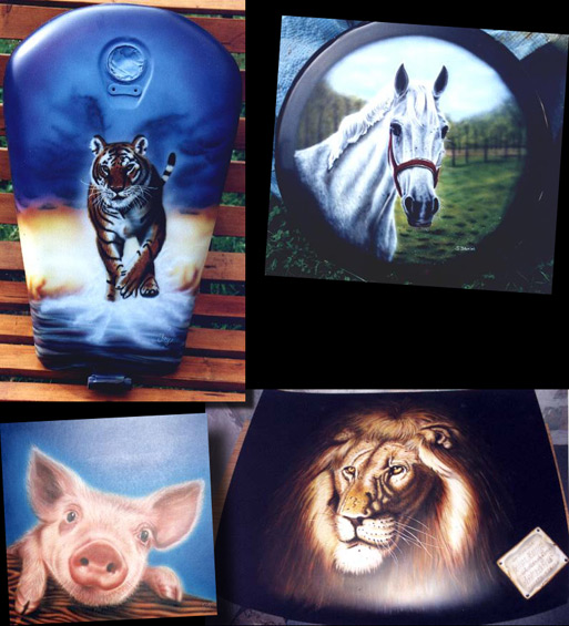 Tiermalerei auf Helmen, Tanks und der Motorhaube