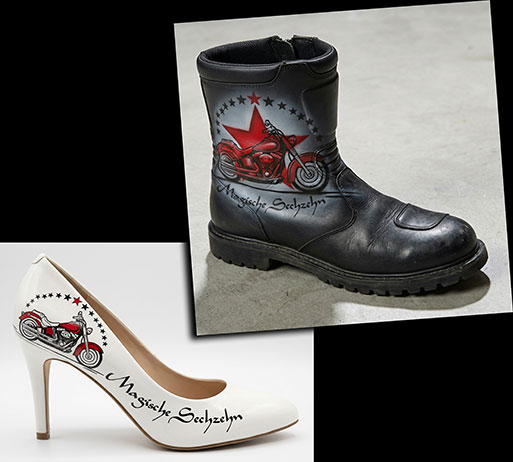 Stiefelbemalungen und Schuhgestaltungen